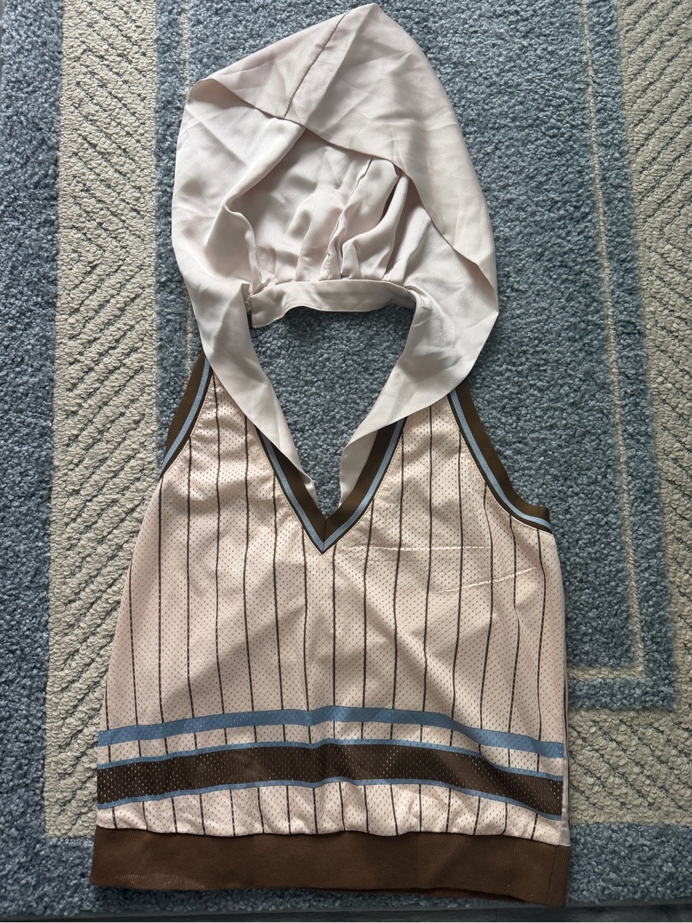 With Jean Striped Sleeveless Hoodie Top with Hood